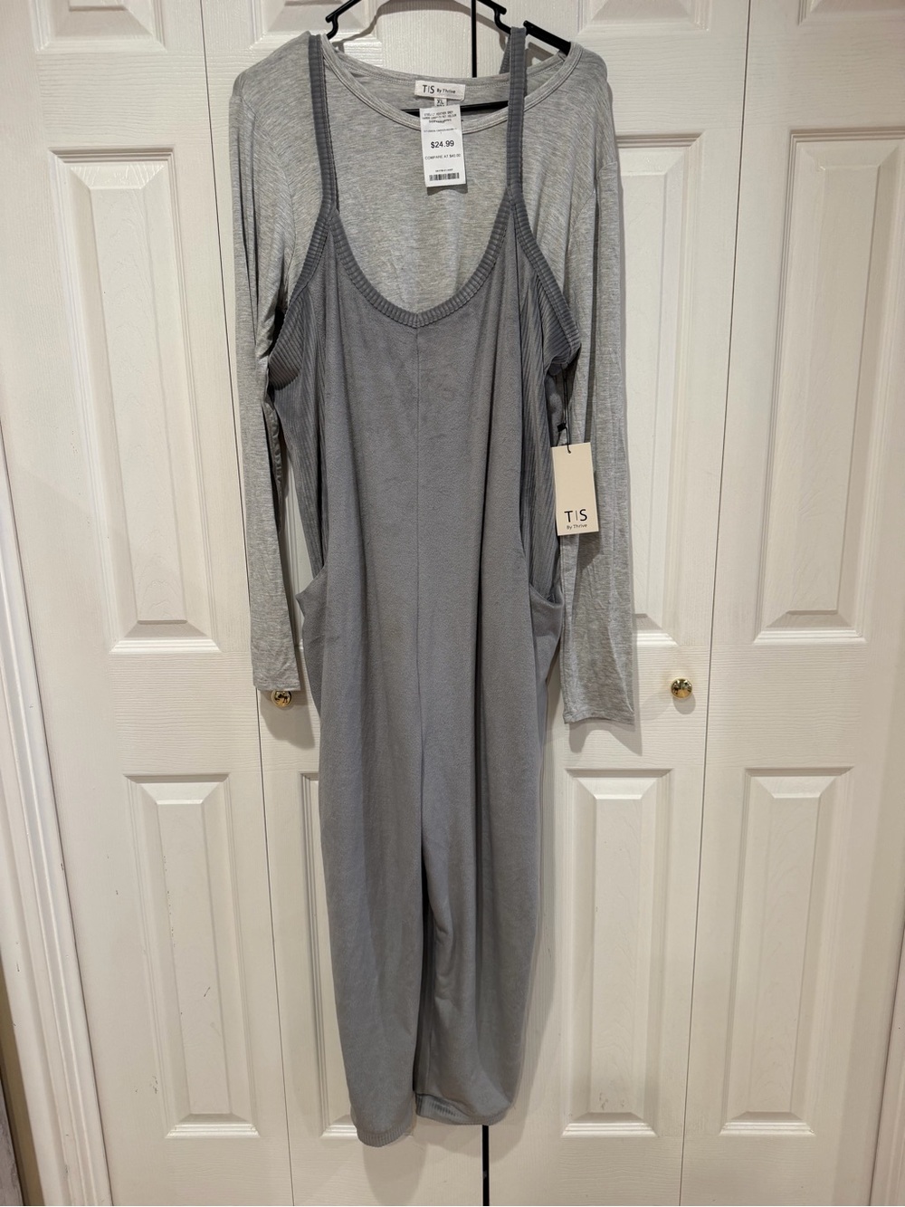 Thrive Soft Gray Layered Knit Vest Over Long-Sleeve Top